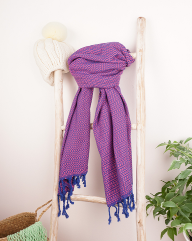 SAMOS Cotton Hammam Beach Towel – Quick Dry – Blue / Fuchsia - 180x100 cm