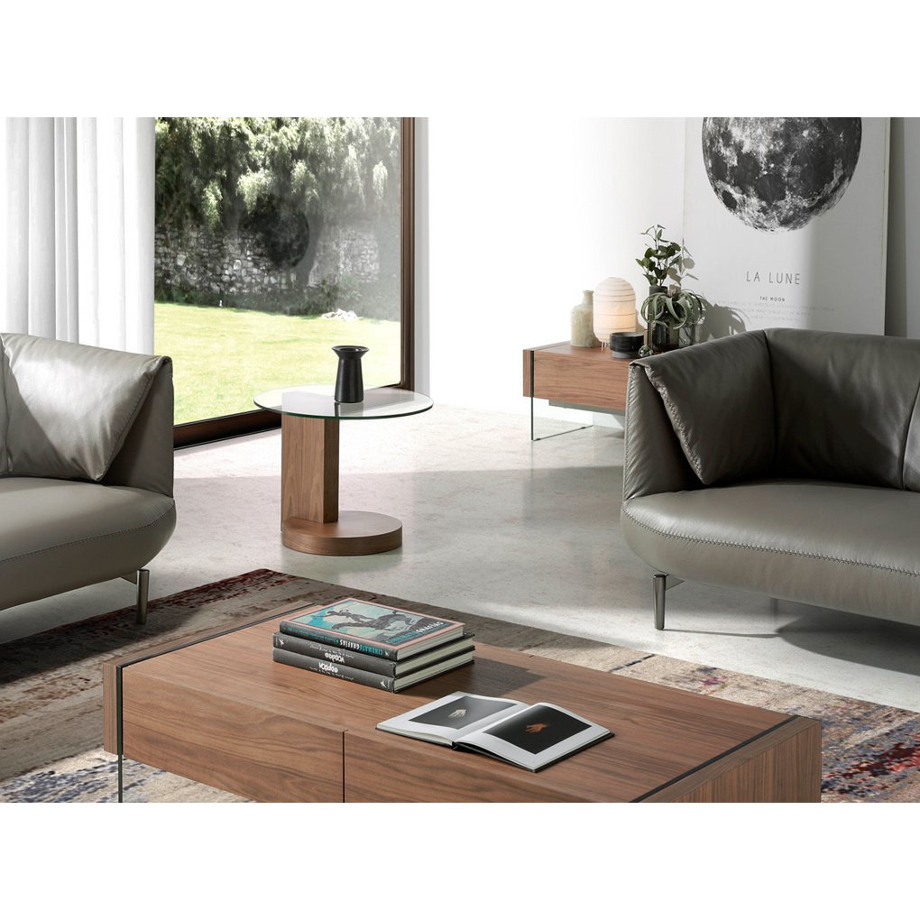 Walnut wood corner table and tempered glass 2036