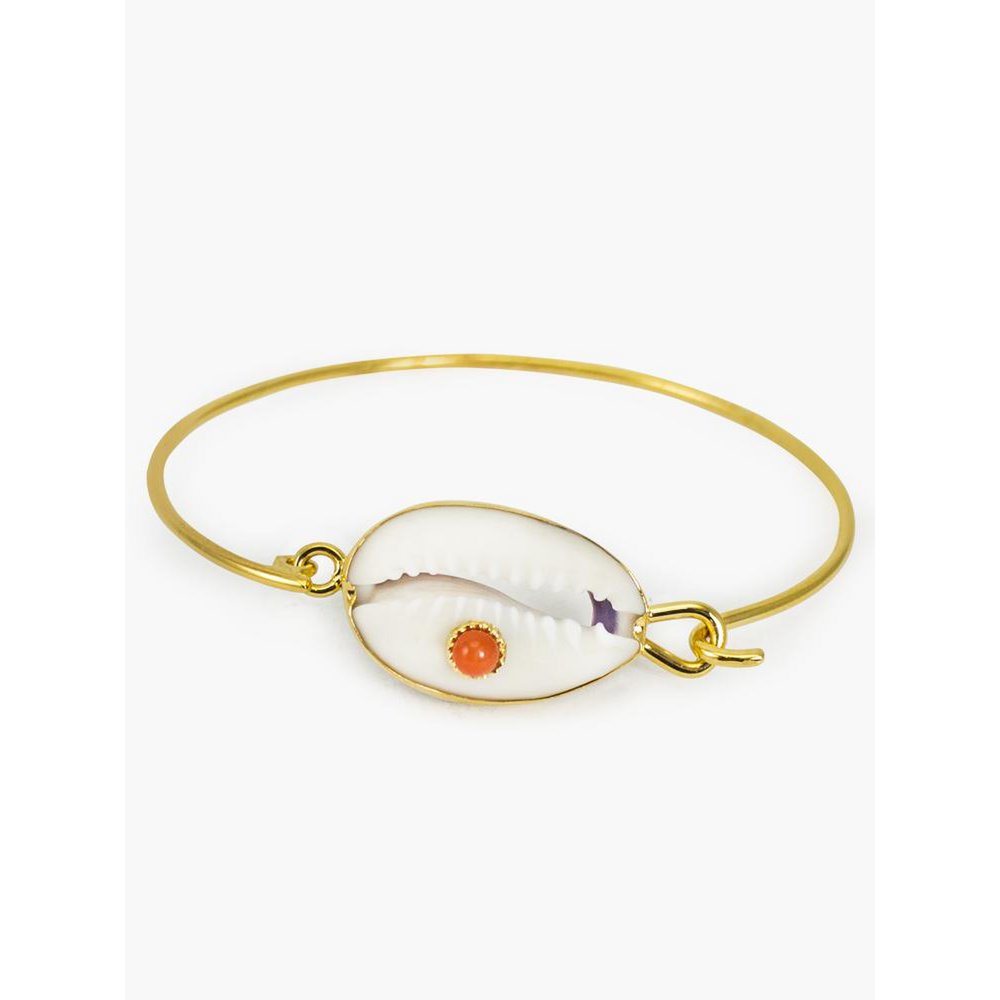 Coral & Cowrie Shell Cuff Bracelet