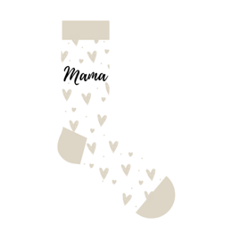 White socks with "Mama" text and heart patterns, suitable for women's casual wear.