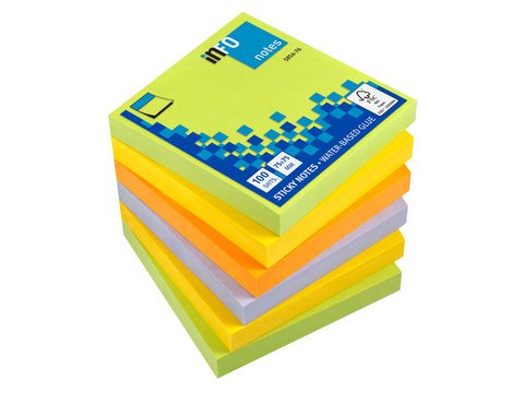 Info notes 75x75mm assorti spring pak 6 blok groen, geel, oranje, paars