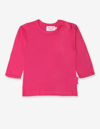 Long-sleeved pink cotton shirt for kids, available in sizes 6-12m to 7-8y.