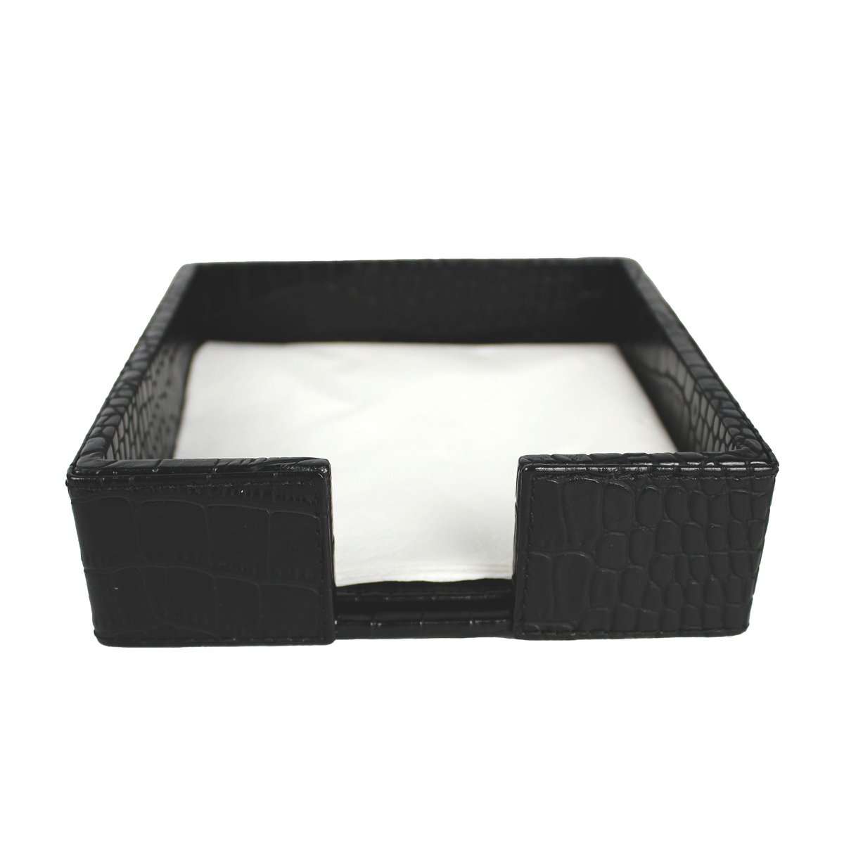 Soporte de servilleta Square S Crocodelo de cuero de cuero sintético Negro