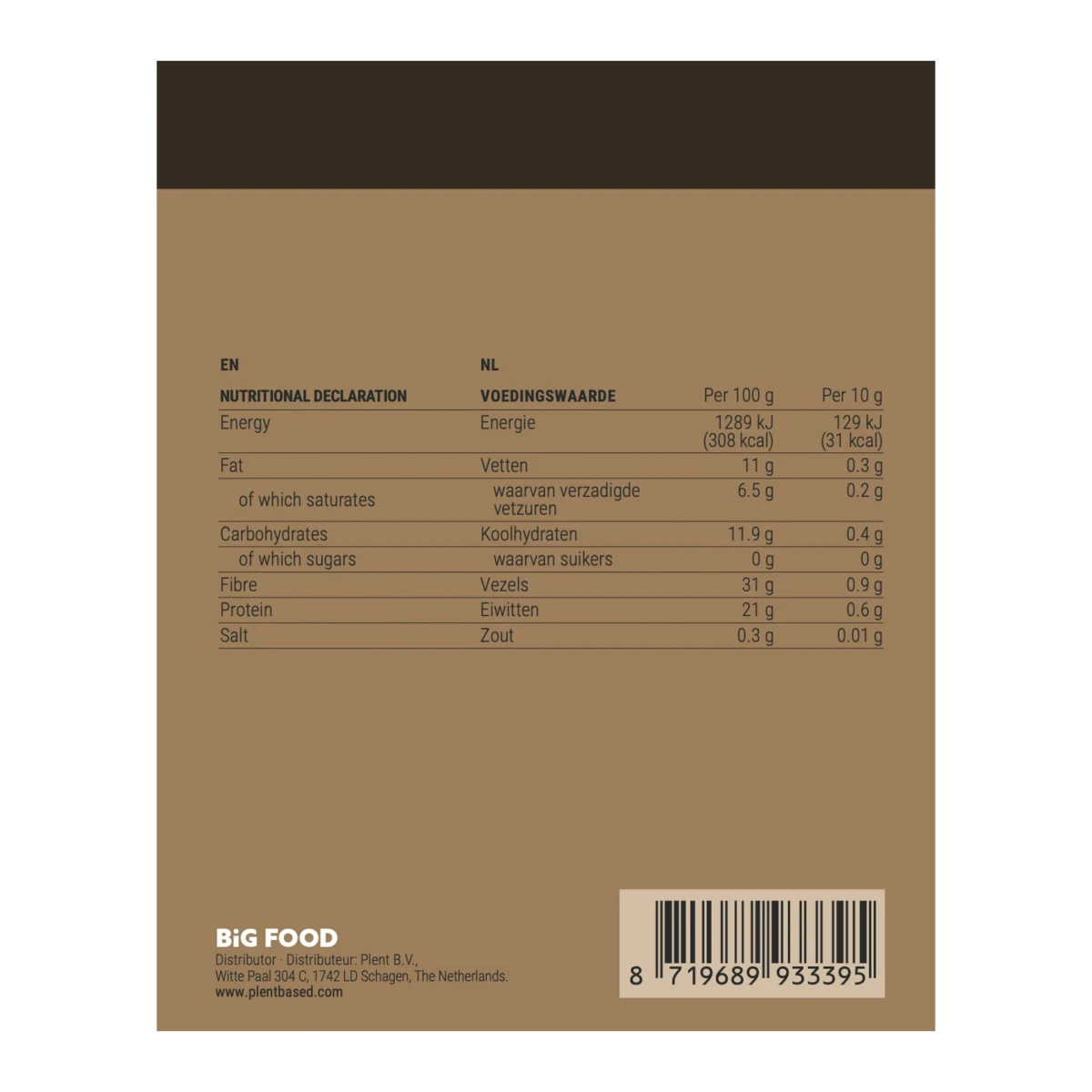 Big Food - Puur cacaopoeder, rauw en biologisch - 400 g