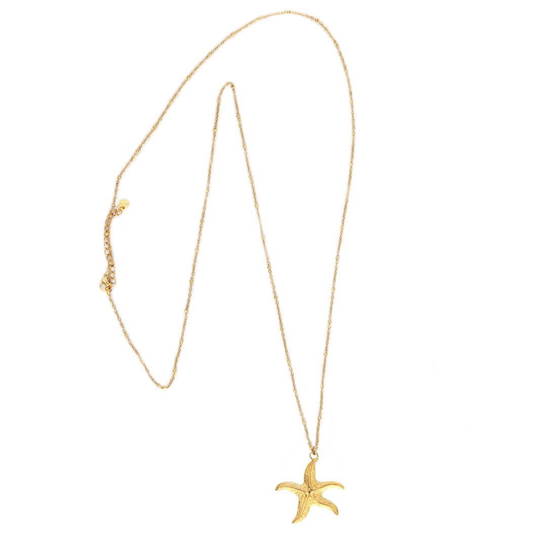 Long golden necklace starfish
