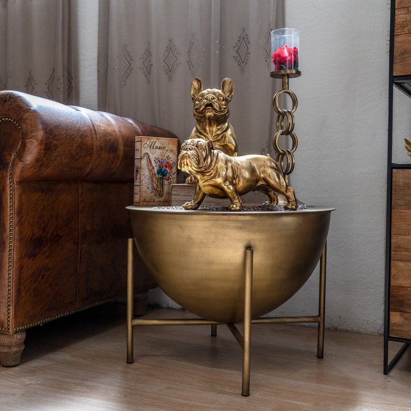 Gold table with 4 metal feet Ø 60 x 46 h cm