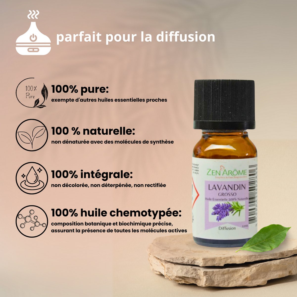 Essential Oil - Lavandin Grosso - 10 ml - Use for Diffusion - Packaged in France
