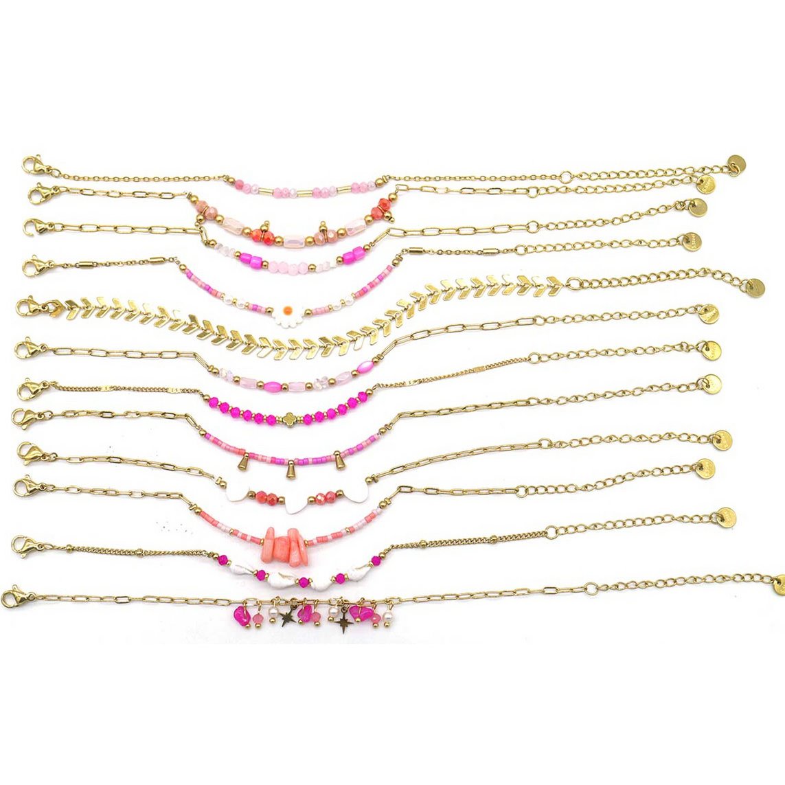 S-E6.3 B221-482-6 S. stalen armband ingesteld op Cushion-12-st poze roze