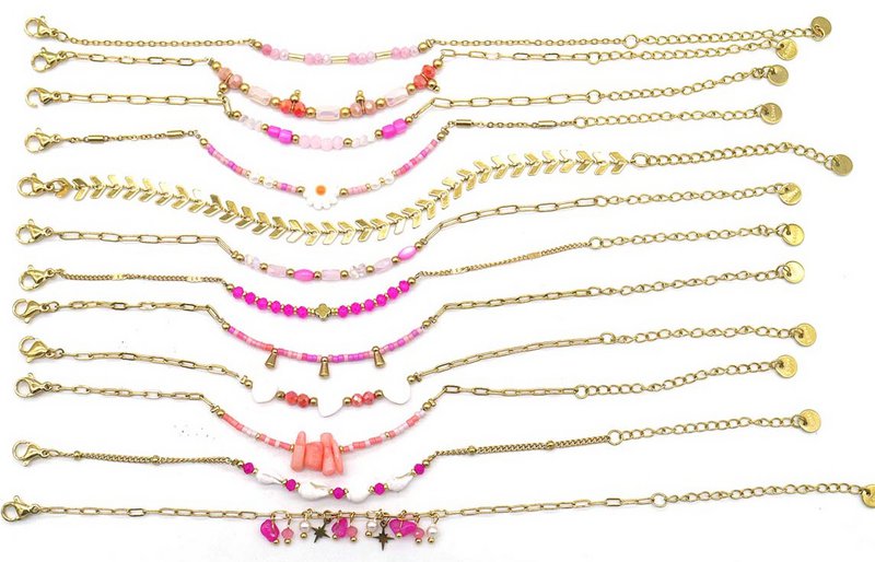 S-E6.3 B221-482-6 S. stalen armband ingesteld op Cushion-12-st poze roze