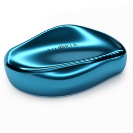 A metallic, teardrop-shaped foot callus remover tool in turquoise, rose gold, and black colors. The tool is designed for removing and smoothing calluses on the feet.