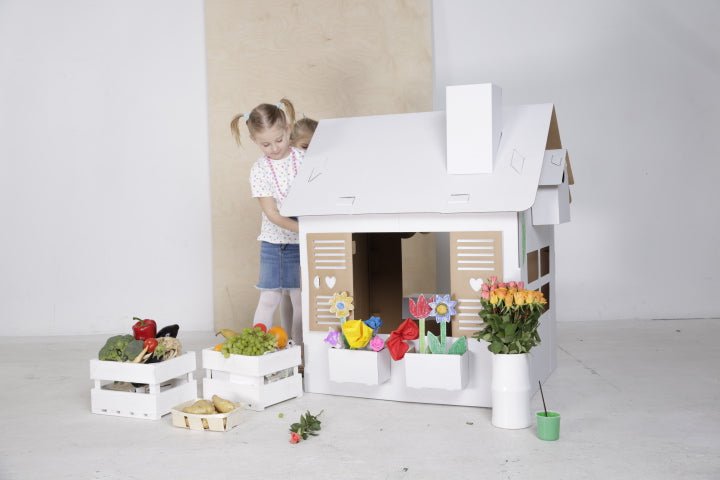 Pap playhouse til børn, havehus, DIY, 3+år, til fødselsdag og fest, legetøj, farvelægning, børnelegetøj, miljøvenlig