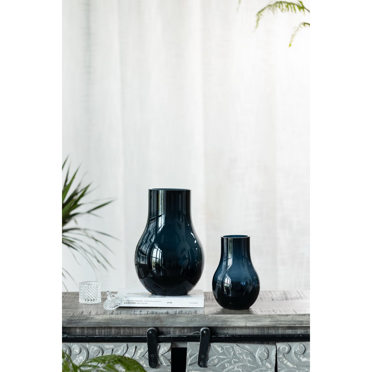 Vases en verre les plus vendus : grand vase moderne et élégant en verre de qualité bleu profond, DAVOS15