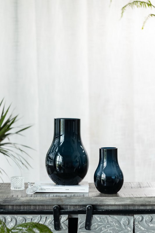 Vases en verre les plus vendus : grand vase moderne et élégant en verre de qualité bleu profond, DAVOS15