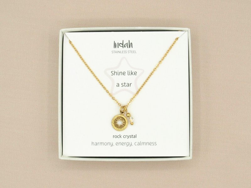 Ketting rock, ster berg kristal, zilver of goud stainless steel