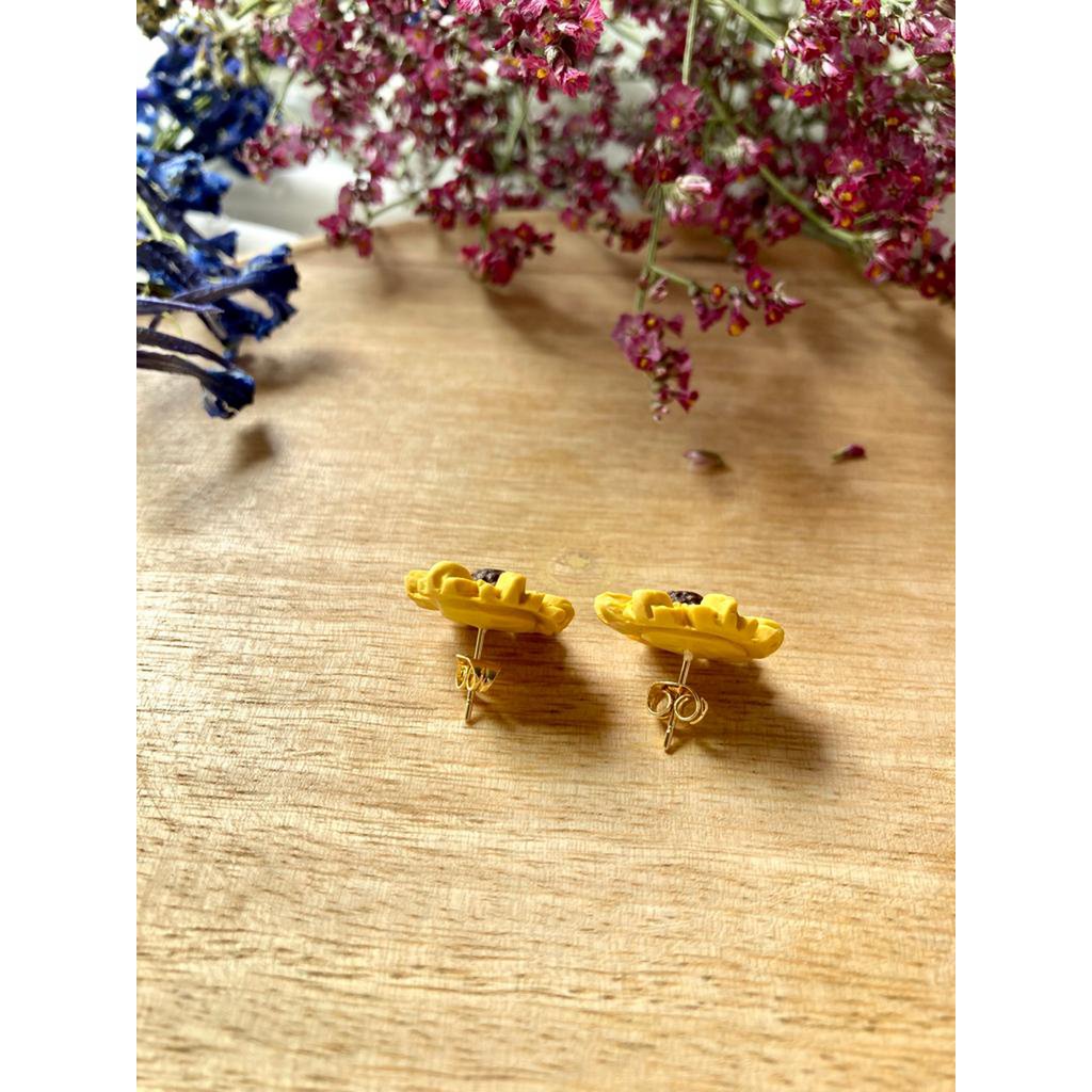 Clay Earrings Stainless Steel Sunflower Studs large