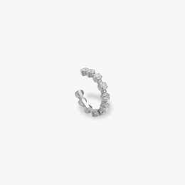 Silver ear cuff with delicate floral design, suitable for casual or formal wear.