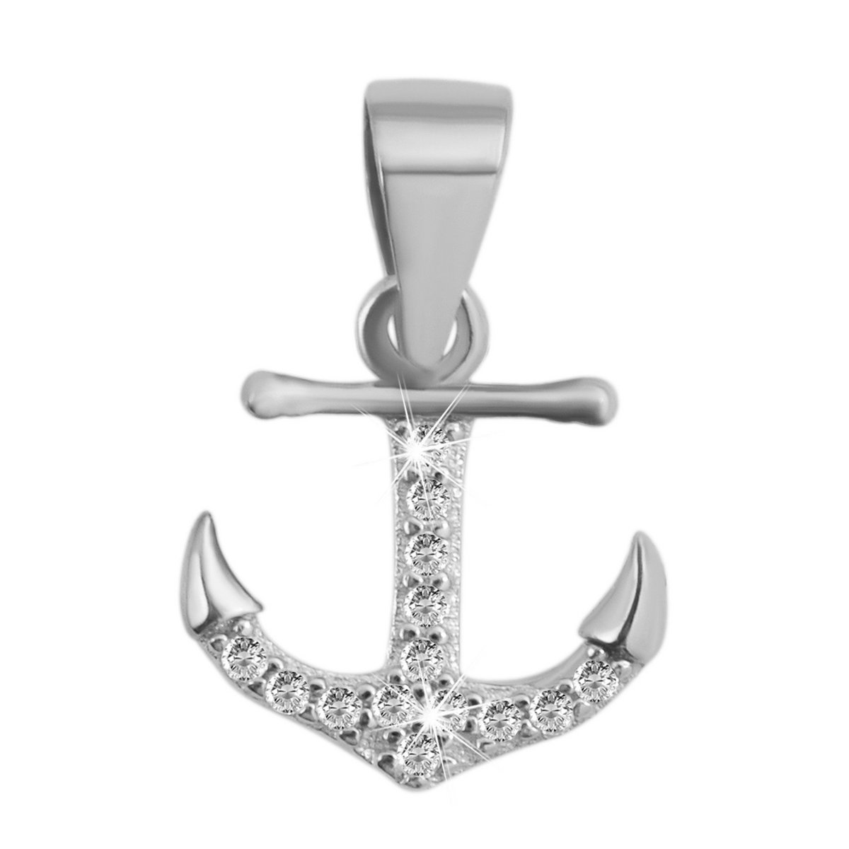 925/- Echt zilveren hanger zonder ketting "Narges", anker met zirkonia-versiering, 925/gerhodineerd