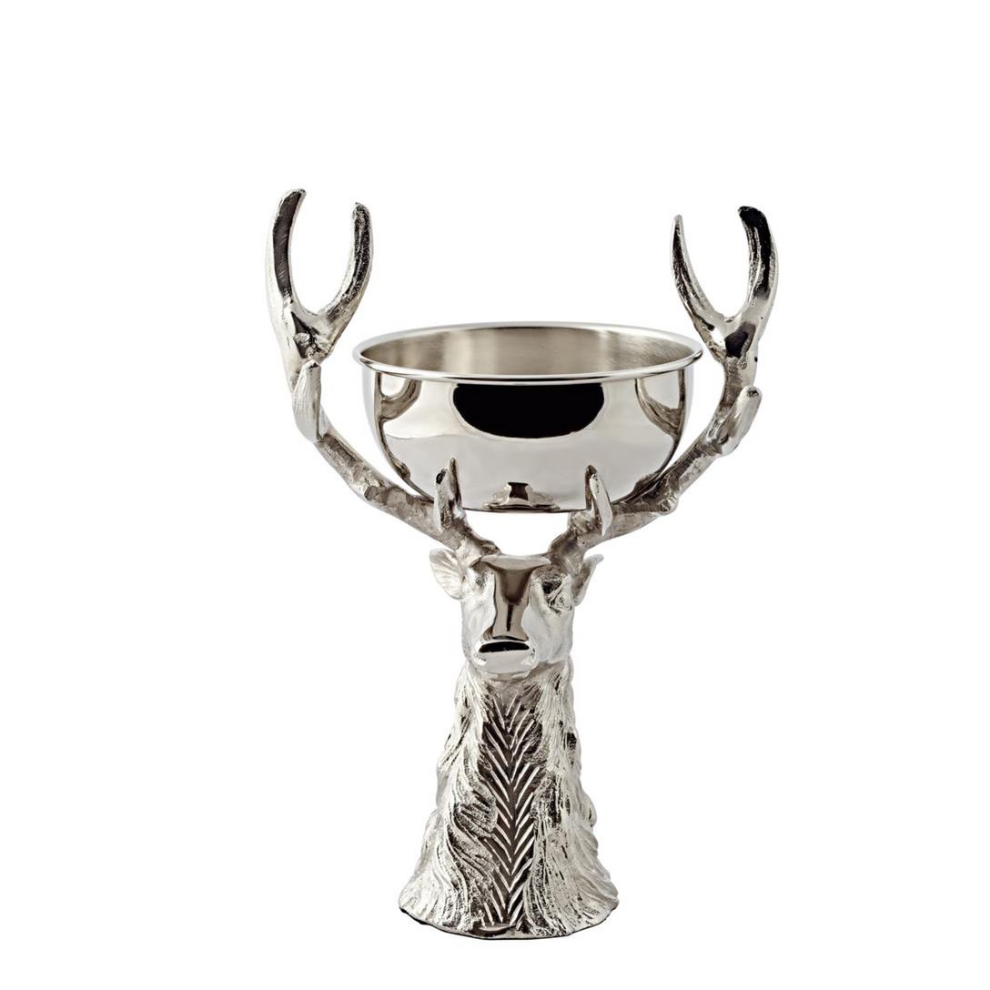 EDZARD Głowa jelenia z miską Richard, aluminium niklowane, kolor srebrny, wysokość 33 cm. Miska wykonana ze stali nierdzewnej