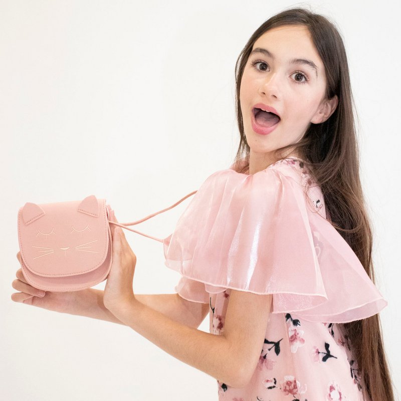 Children's shoulder bag - Mina the minimalist cat Pink
