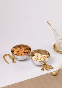 Decorative Bowl | Stainless Steel Brass Gecko | Set of 2