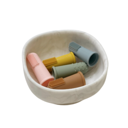 Pack of 2 organic toothbrushes in various pastel colors including gray, moss green, pale pink, brown, dusty blue, and pink.