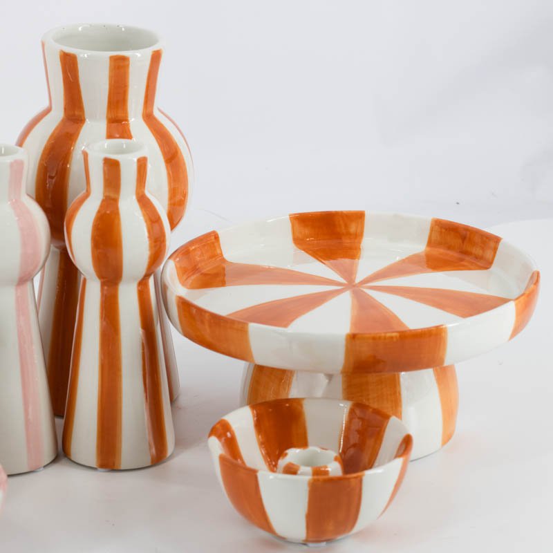 Vase ceramic stripes orange