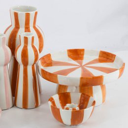 Vase ceramic stripes orange