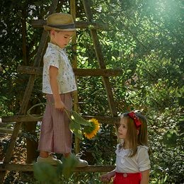 Practical pants for kids, available in red and blue colors, sizes 2, 4, and 6.