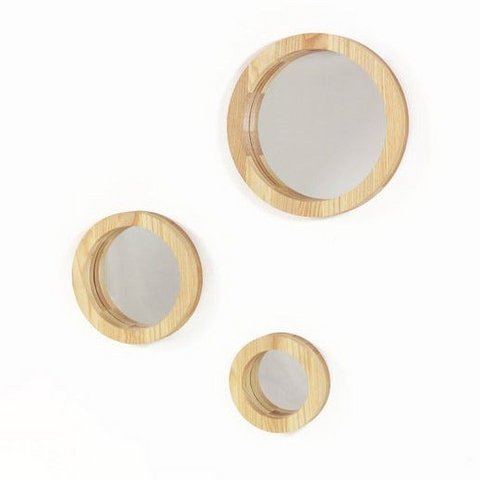 Spiegel-Set, Holz-Wandspiegel-Set 3-tlg