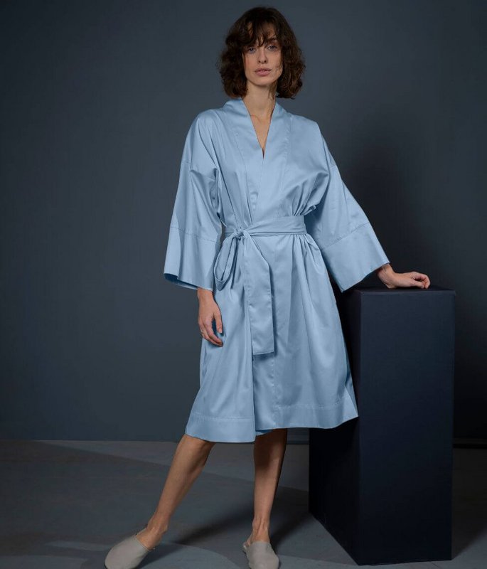 Satin-Kimono-Bademantel Solid French Blue