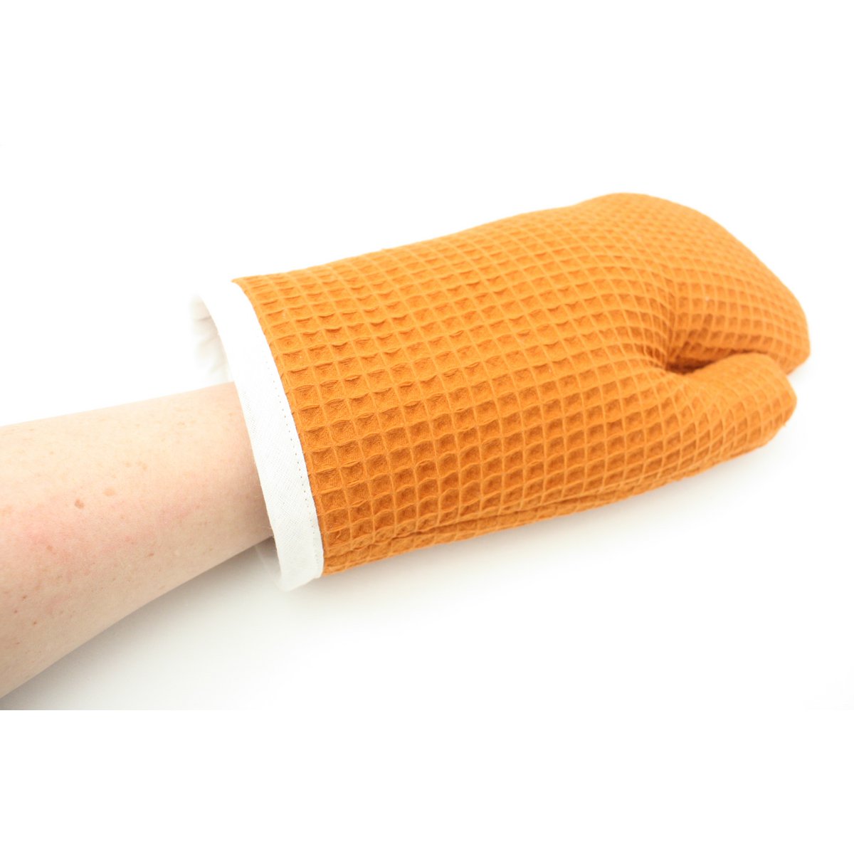Waffle cloth oven mitts orange
