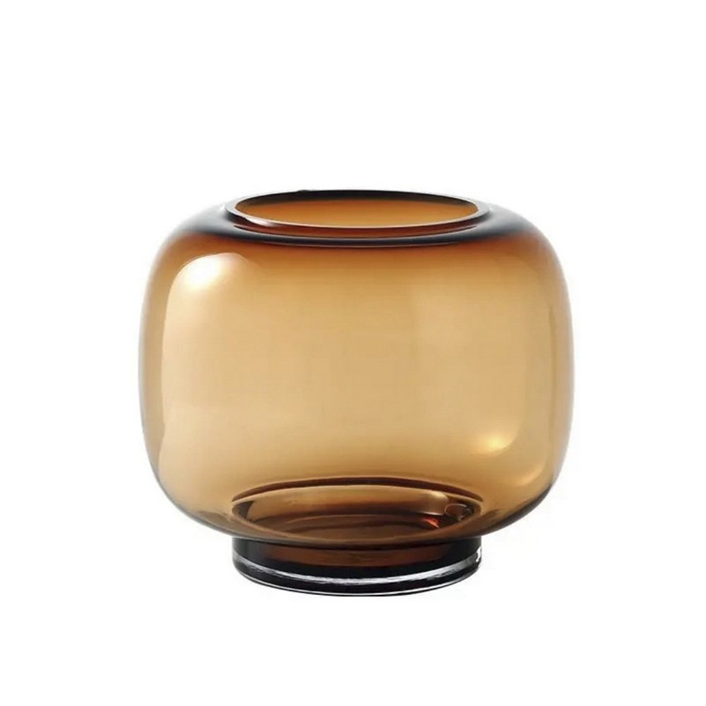 20CM BARREL AMBER GLASS VASE