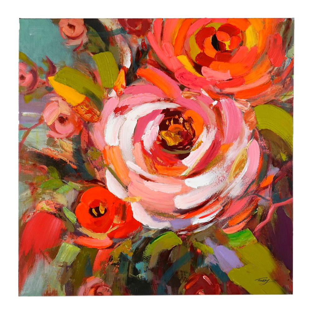 Cuadro Flores, pintado a mano, acrílico sobre lienzo, 100x100 cm
