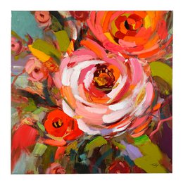 Billede Blomster, håndmalede, akryl på lærred, 100x100 cm