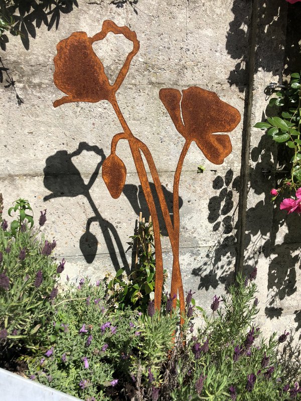 Valmue med blomsterknop | corten stål