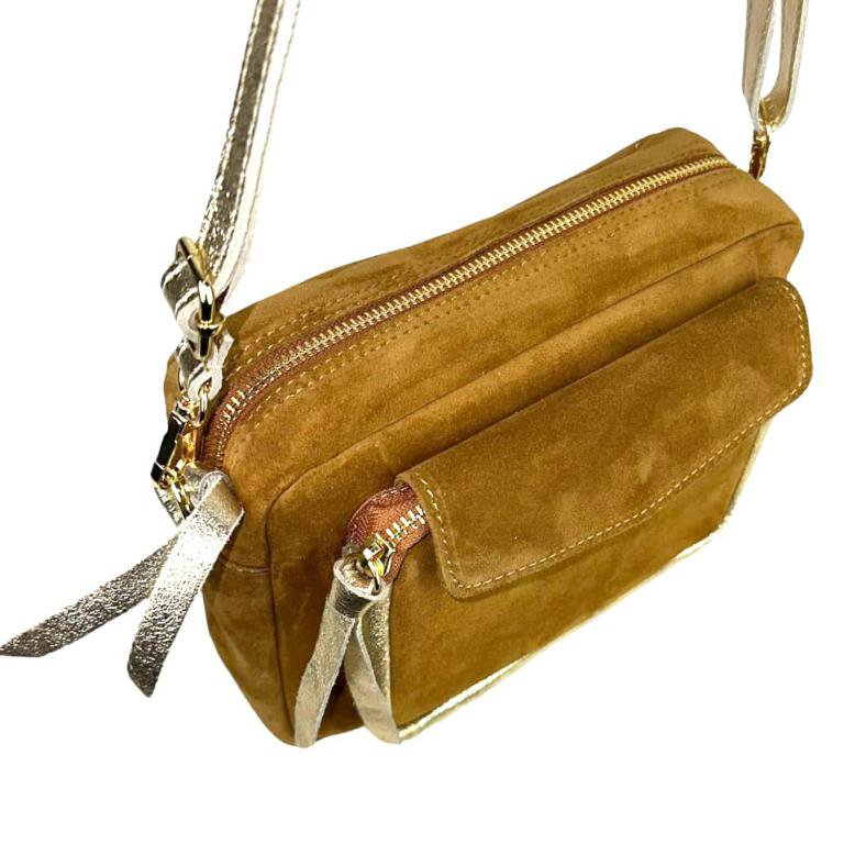 Borsa a tracolla da donna in pelle crosta con tasca frontale 57834