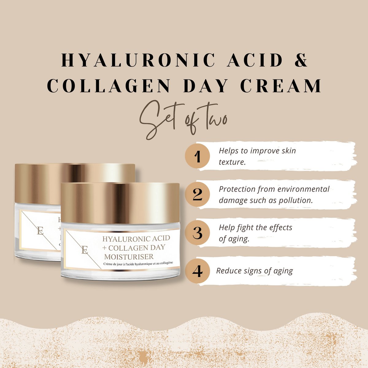 2x Crema da giorno all'acido ialuronico e collagene 50 ml