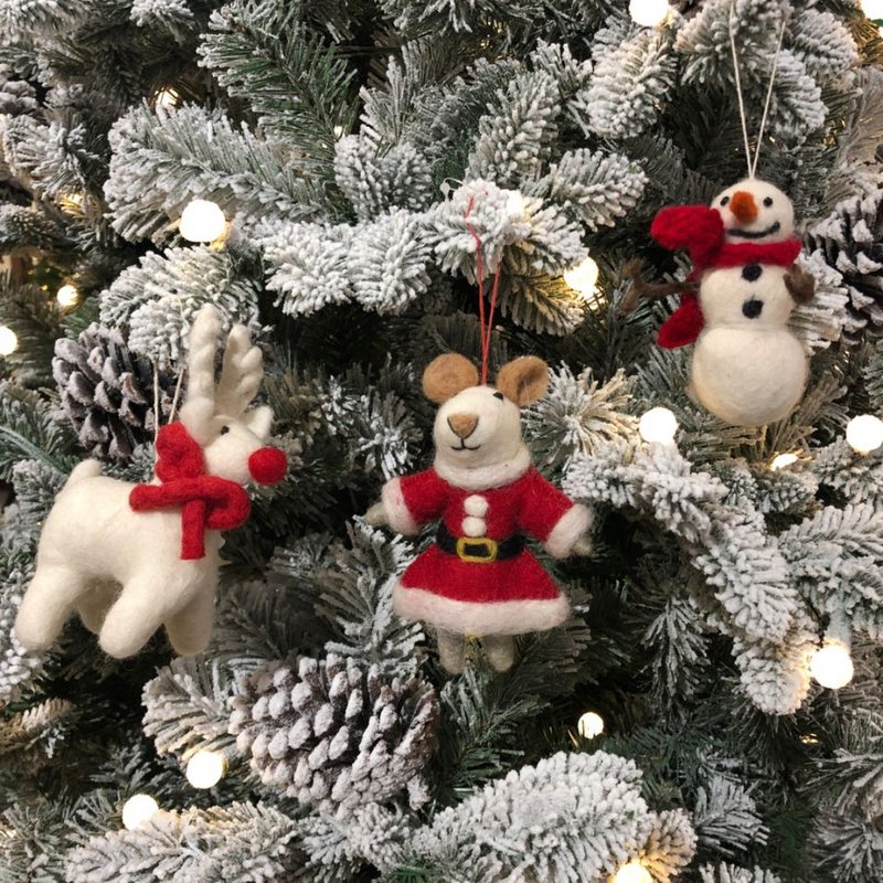 Handmade Felt Snowman wth Knitted Scarf Biodegradable Hanging Decoration