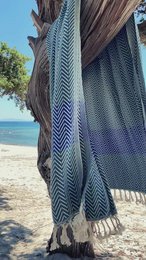 Asciugamano sauna hammam in cotone ZAYA - Asciugatura rapida e leggero - Verde / Blu - 180x100 cm