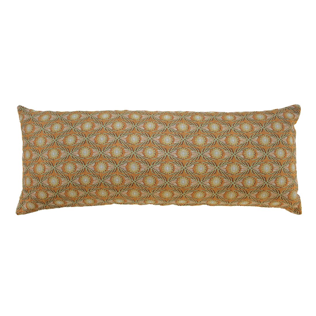 NIN-NIT | Fleurs Classiques XL | woven 100% cotton | decorative cushion with floral print | green | orange | pink | beige | yellow | multicolor | 90x35 cm