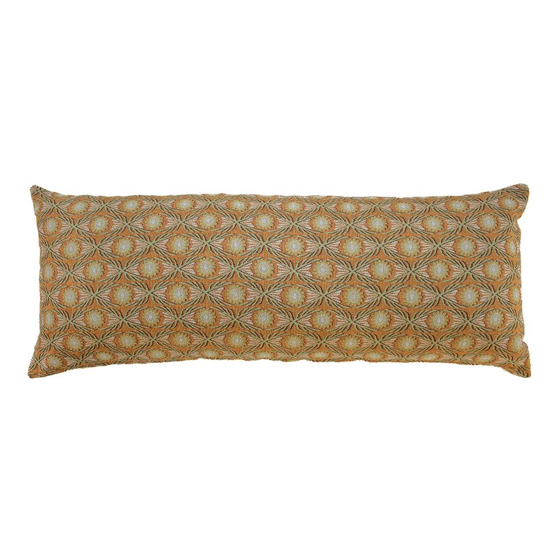 NIN-NIT | Fleurs Classiques XL | tissé 100% coton | coussin décoratif à imprimé floral | vert | orange | rose | beige | jaune | multicolore | 90x35cm