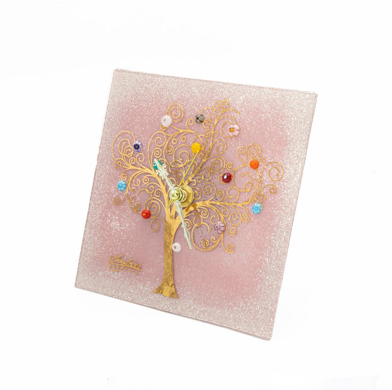 Reloj de mesa cuadrada en vidrio de Murano, idea de regalo, favores, decoración dorada de la vida
