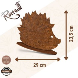 Metalen decoratieve egelfiguren op bodemplaat | Herfstdecoratie roest