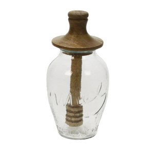 Honey jar with wooden lid and dropper