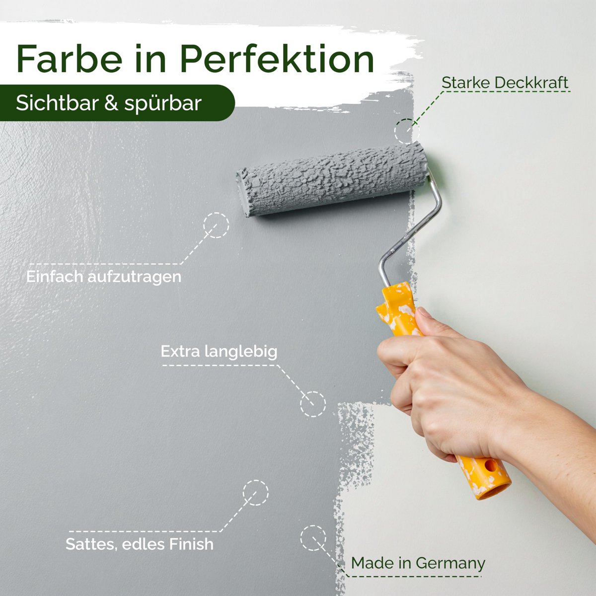Veluxis® Wandfarbe Grau für den Innenraum - 5 Liter & Deckkraft-Klasse 1, Streifenfrei, tropfarm & Öko Farbe, VOC-frei - (Sesame Ice Cream)