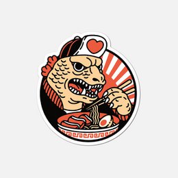  "Colorful sticker featuring a fierce kaiju monster with a heart-shaped eye and striped background. The sticker has a bold, retro-inspired design."