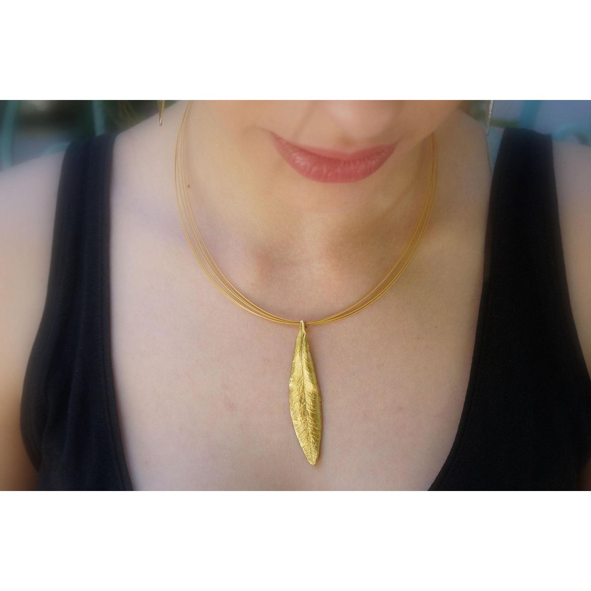 Gold Olive Leaf Pendant, Handmade Nature Jewelry, Organic Tree Necklace, Gift for Luck & Longevity, Eco Sustainable Sterling Silver 925