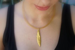 Gold Olive Leaf Pendant, Handmade Nature Jewelry, Organic Tree Necklace, Gift for Luck & Longevity, Eco Sustainable Sterling Silver 925
