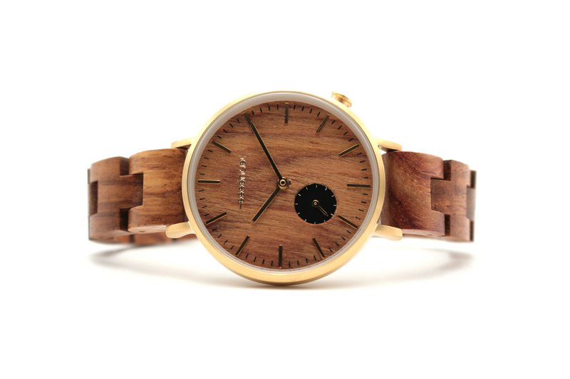 Dameshorloge van metaal en hout - 36 mm