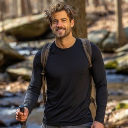 Men's black merino wool long sleeve crew neck sweater. Made of soft, breathable merino wool. Suitable for casual wear or layering.